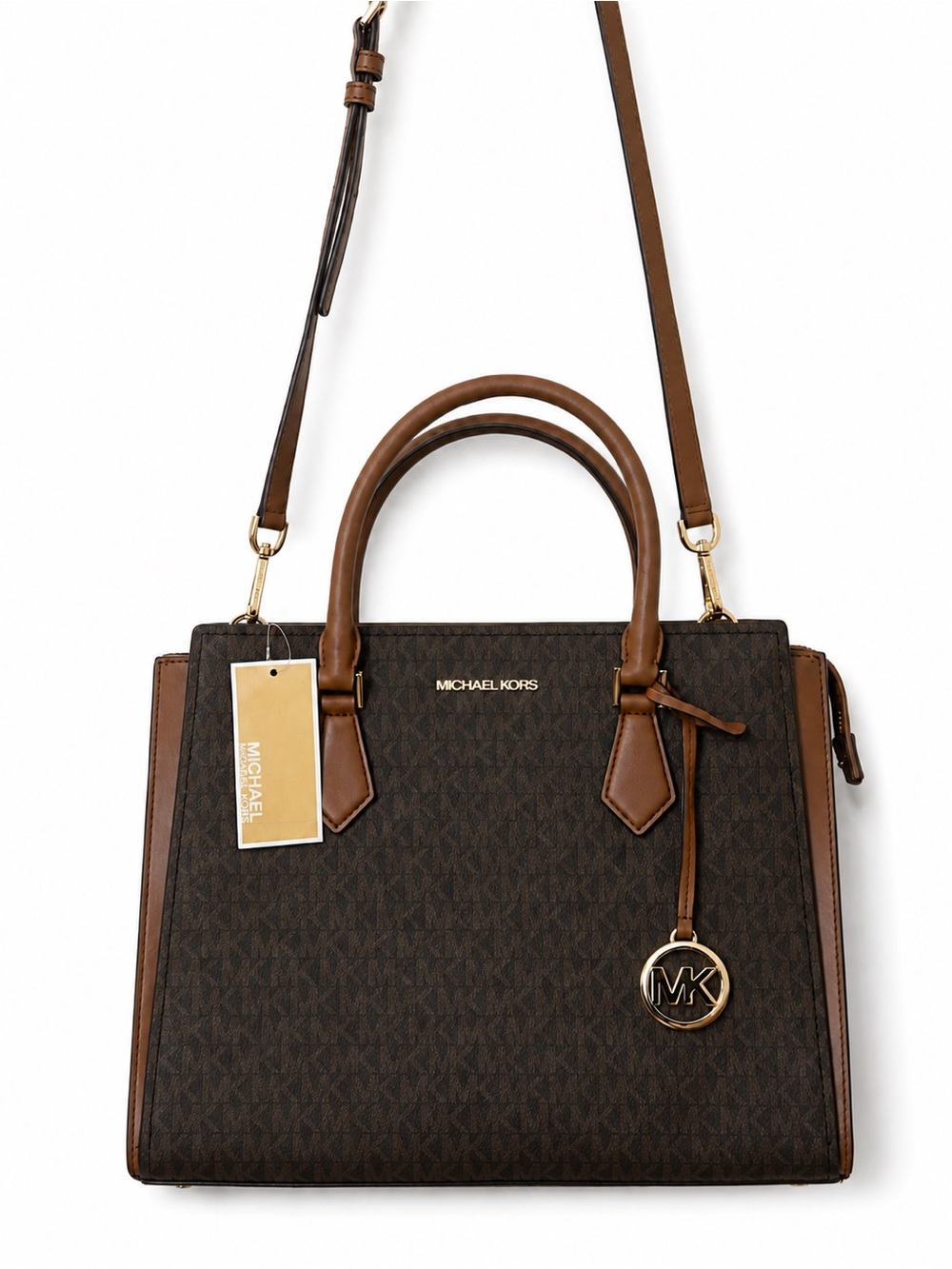 Michael Kors Hope Logo Satchel Bag Brown Leather NWT